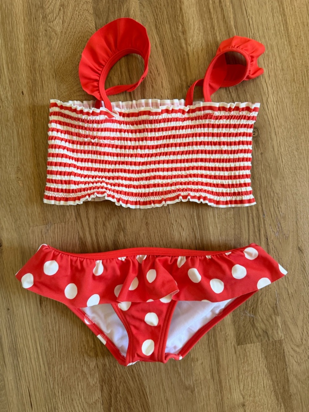 Boden Red & Pink Striped Girls Swim Set